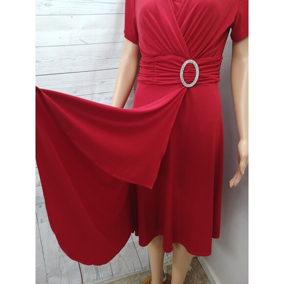 Wardrobe A Womens Red Dress Sz 10 Cascade Knee Length Short Sleeve Ruched - Picture 3 of 12